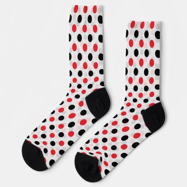 Red Black Polka Dots Textile Muster Design Socken (Linkes Detail)