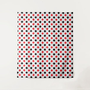 Red Black Polka Dots Textile Muster Design Wandteppich