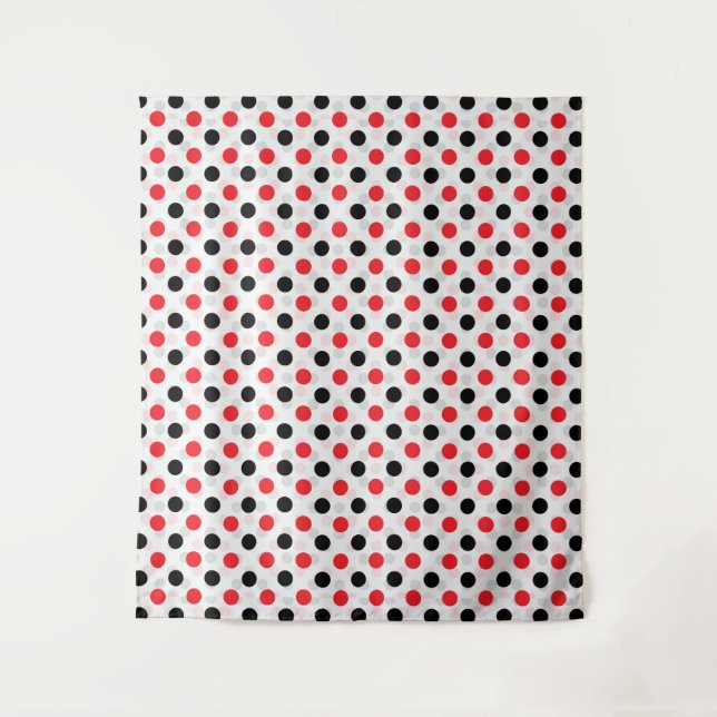 Red Black Polka Dots Textile Muster Design Wandteppich (Vorderseite)