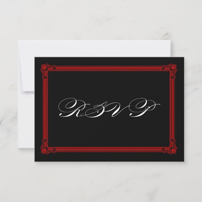 Red & Black Poster Style Wedding RSVP Cards (Vorderseite)