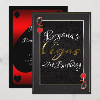 Red Black Queen of Hearts Vegas 21. Geburtstag Einladung