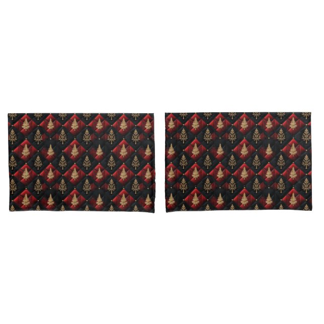 Red Black Quilt Squares Gold Weihnachtsbaumen Kissenbezug (Vorderseite-Set)