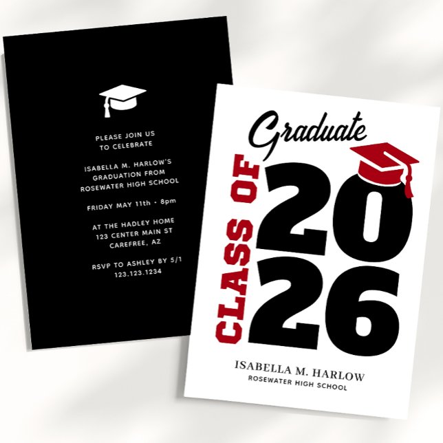 Red Black Retro YY Abschluss Einladung (Von Creator hochgeladen)