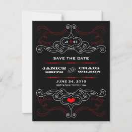 Red & Black Rock 'n' Roll Music Themed Wedding Save The Date