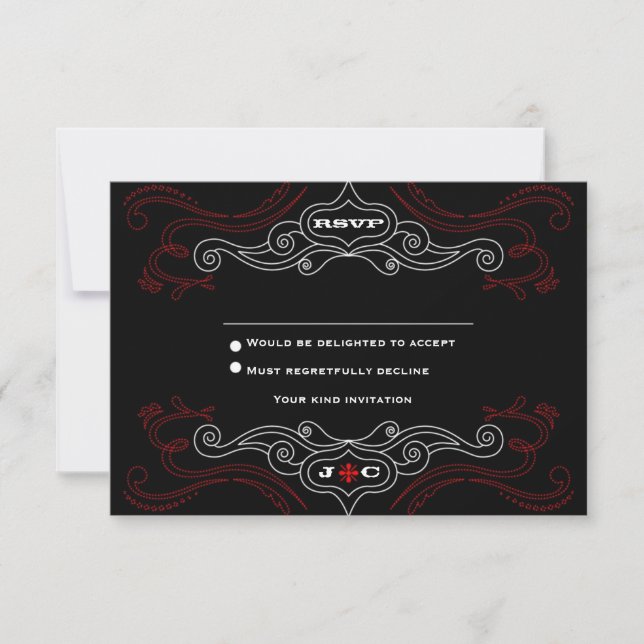 Red & Black Rock 'n' Roll Wedding RSVP Einladung (Vorderseite)