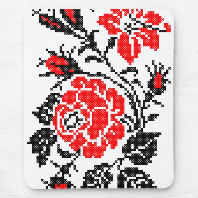 Red&Black Rose cross-stitch Russian Pattern Mousepad (Vorne)