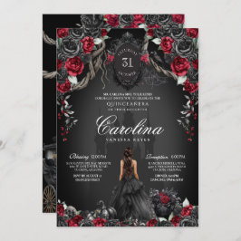 Red Black Rose Gothic Haunted Castle Quinceanera Einladung