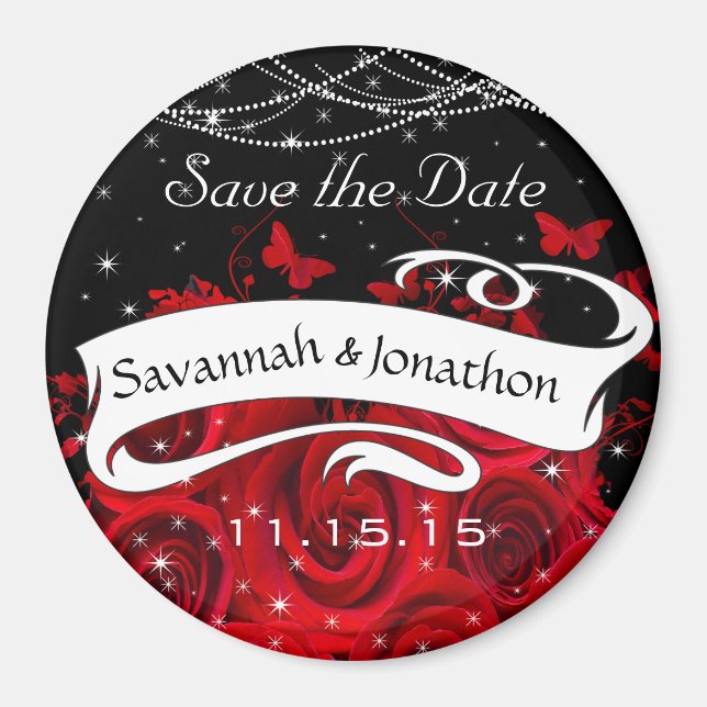 Red Black Rose Herz Save the Date unter Sternen Magnet (Vorne)