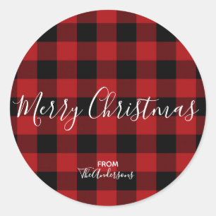 Red & Black Rustic Buffalo Gingham Kariert Holiday Runder Aufkleber