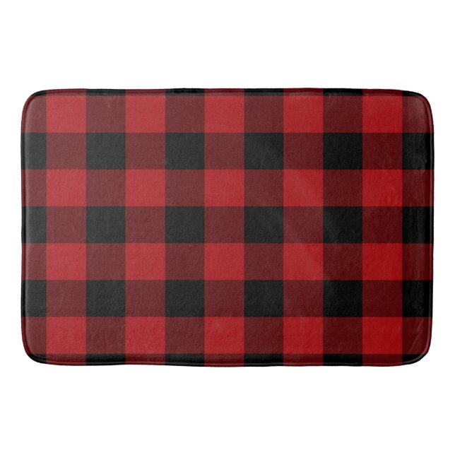 Red Black Rustic Buffalo Kariert Checkered Badematte (Vorderseite)