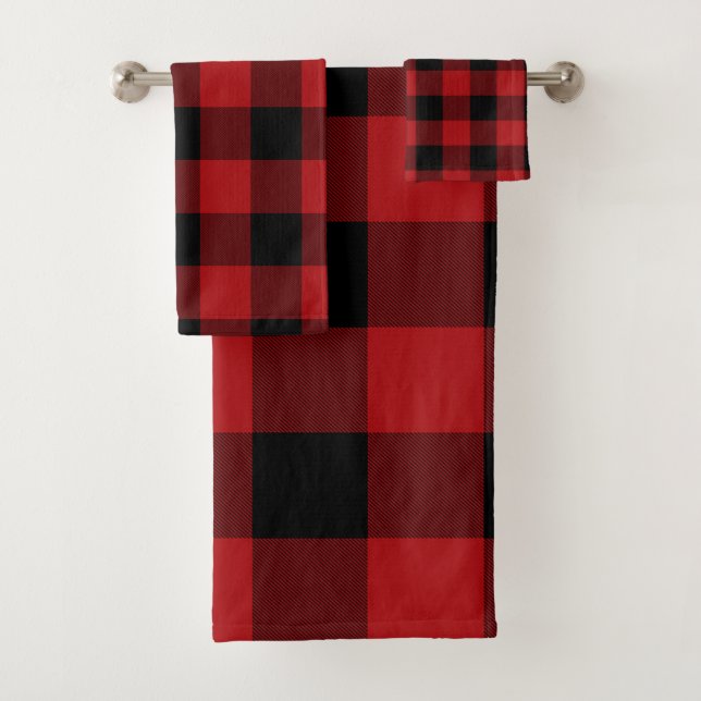 Red Black Rustic Buffalo Kariert Checkered Badhandtuch Set (Insitu)