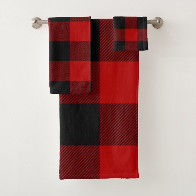 Red Black Rustic Buffalo Kariert Checkered Karos Badhandtuch Set (Insitu)