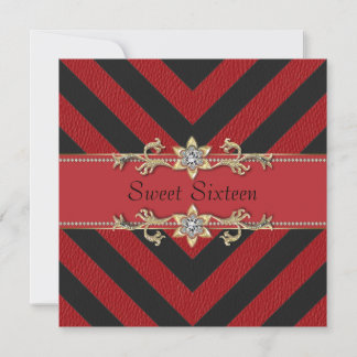Red Black Sassy Stripe 16 . Geburtstag Einladung