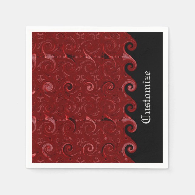 Red & Black Satin Curls Napkins Serviette (Vorderseite)