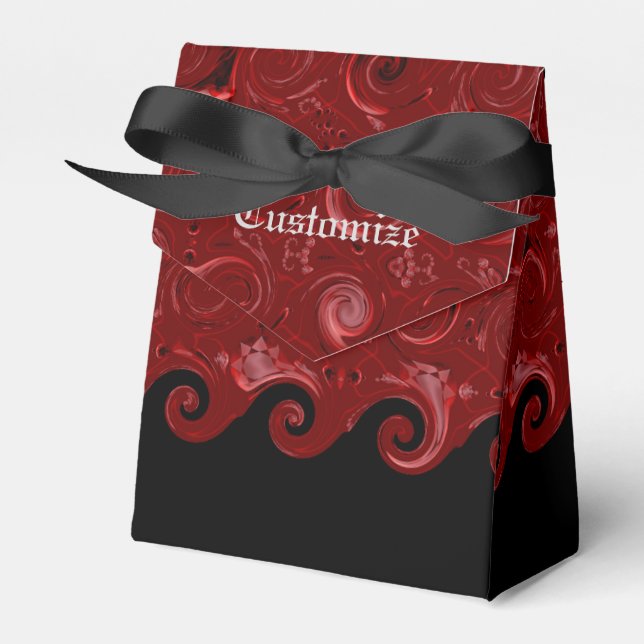 Red & Black Satin Curls Zelt Gefälligkeitsbox Geschenkschachtel (Vorderseite)