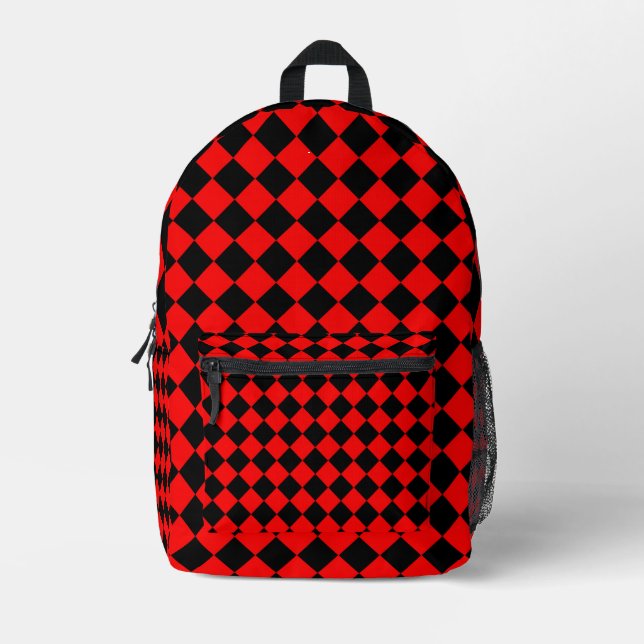 Red Black Schachbrett Diamond Pattern Bedruckter Rucksack (Vorderseite)