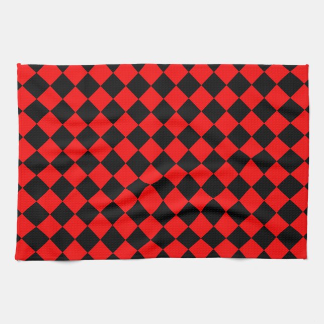 Red Black Schachbrett Diamond Pattern Geschirrtuch (Horizontal)
