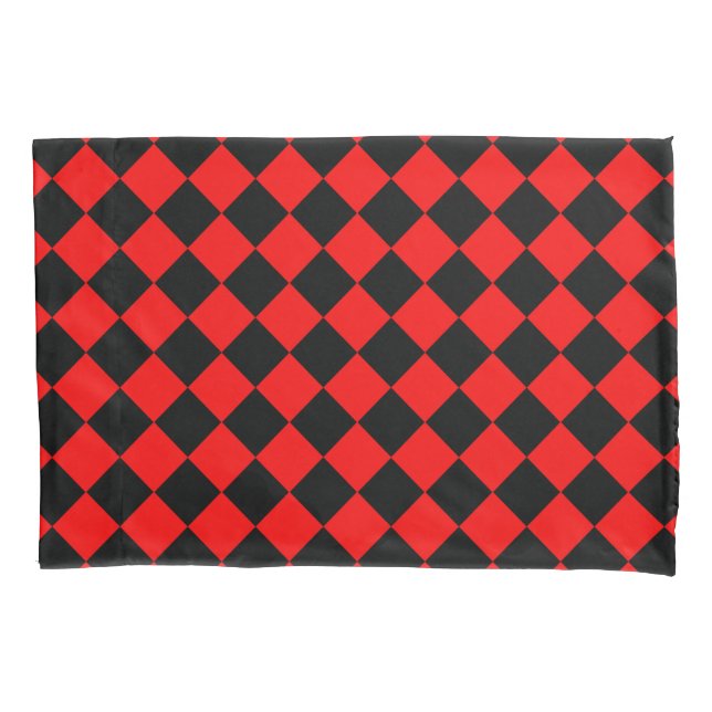 Red Black Schachbrett Diamond Pattern Kissenbezug (Vorderseite-Links)