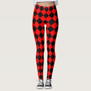 Red Black Schachbrett Diamond Pattern Leggings
