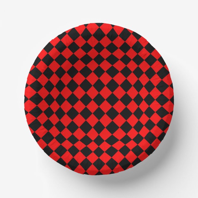 Red Black Schachbrett Diamond Pattern Pappteller (Vorderseite)