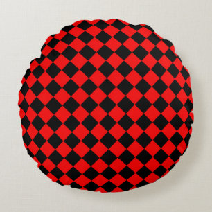 Red Black Schachbrett Diamond Pattern Rundes Kissen