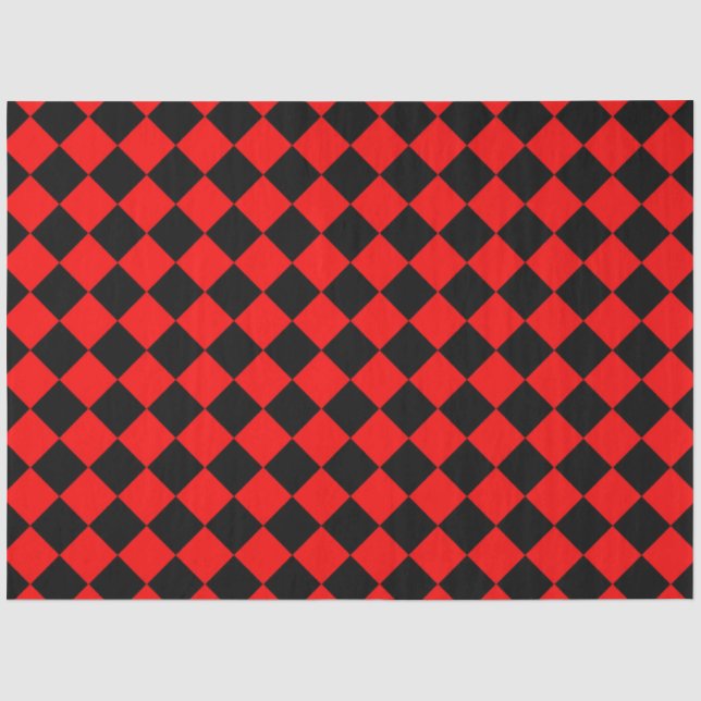 Red Black Schachbrett Diamond Pattern Seidenpapier (Vorderseite)