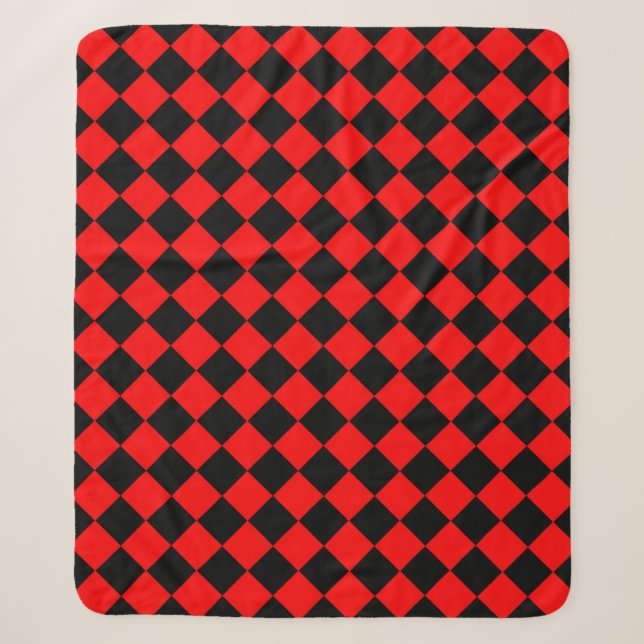 Red Black Schachbrett Diamond Pattern Sherpadecke (Vorderseite)