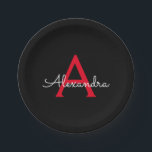 Red Black Script Giron Monogram Name Pappteller<br><div class="desc">Rot und Schwarz Monogram Fügen Sie Ihre eigenen Namen Script Party-Teller hinzu. Das macht den perfekten 16 Geburtstag,  Hochzeit,  Brautparty,  Jubiläum,  Babydusche oder Junggeselinnen-Abschied Geschenk für jemanden,  der Lieben glamourösen Luxus und schicke Stile.</div>