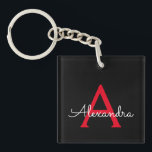 Red Black Script Giron Monogram Name Schlüsselanhänger<br><div class="desc">Schlüsselanhänger für einfache,  schwarze und rote Skriptmonogramm-Bezeichnung. Das macht den perfekten 16 Geburtstag,  Hochzeit,  Brautparty,  Jubiläum,  Babydusche oder Junggeselinnen-Abschied Geschenk für jemanden,  der Lieben glamourösen Luxus und schicke Stile.</div>