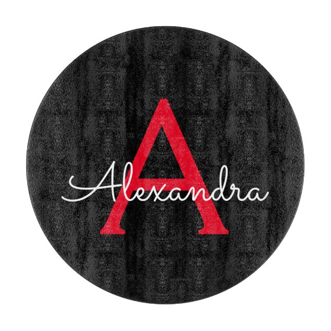 Red Black Script Giron Monogram Name Schneidebrett (Vorderseite)