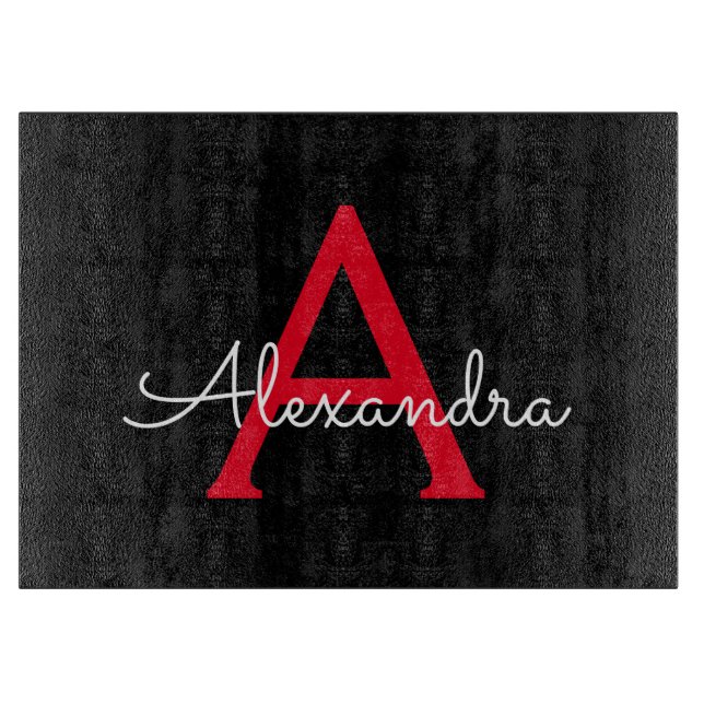Red Black Script Giron Monogram Name Schneidebrett (Vorderseite)