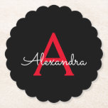 Red Black Script Giron Monogram Name Untersetzer<br><div class="desc">Untersetzer für einfache,  schwarze und rote Skriptmonogramm-Namenspapiere. Dies macht den perfekten Abschluss,  Geburtstag,  Hochzeit,  Brautparty,  Jubiläum,  Babydusche oder Junggeselinnen-Abschied Geschenk für jemanden,  die Lieben glamourösen Luxus und schicke Stile.</div>