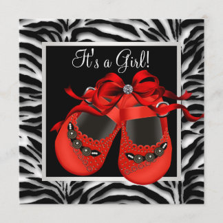 Red Black Shoes Red Zebra Baby Girl Dusche Einladung