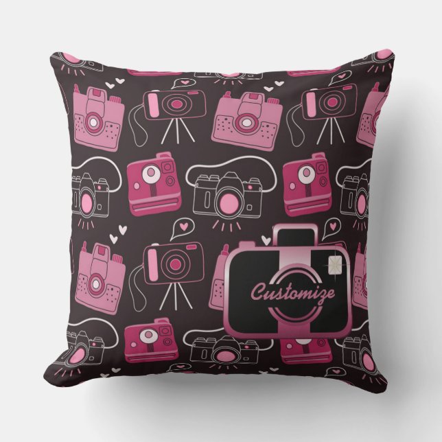 Red & Black Shutter Bug Retro Kameras Kissen (Vorderseite)