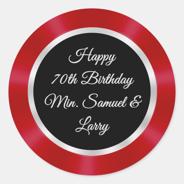 Red, Black, Silver, Samuel 70th Birthday Stickers (Vorderseite)