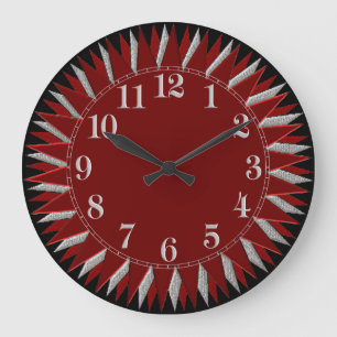 Red Black Silver Sun Wall Clock Große Wanduhr