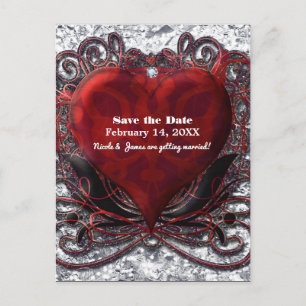 Red Black Silver Valentine Herz Save the Date Ankündigungspostkarte