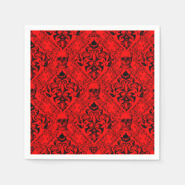 Red Black Skull Damask Halloween Dark Goth Muster Serviette