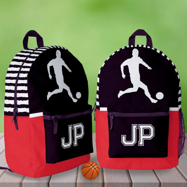 Red Black Soccer Monogram School Gear Boys Bedruckter Rucksack (Von Creator hochgeladen)