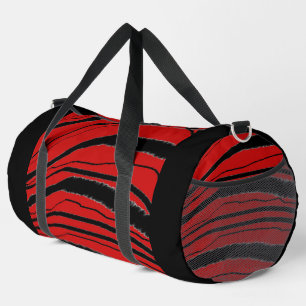 Red + Black Stripe Sportym Travel Travel On Duffle Bag