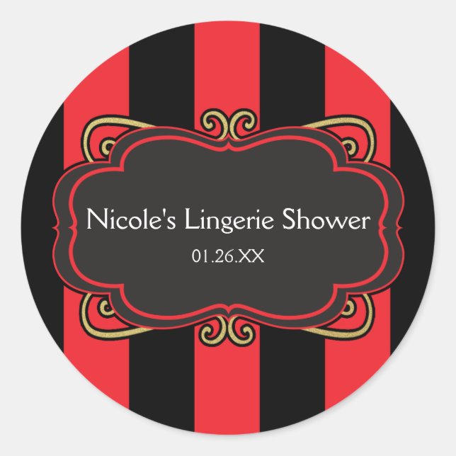 Red Black Striped Gold Lingerie Shower Stickers (Vorderseite)