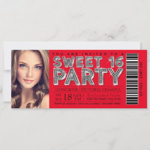 Red Black Sweet 16 Ticket Einladung