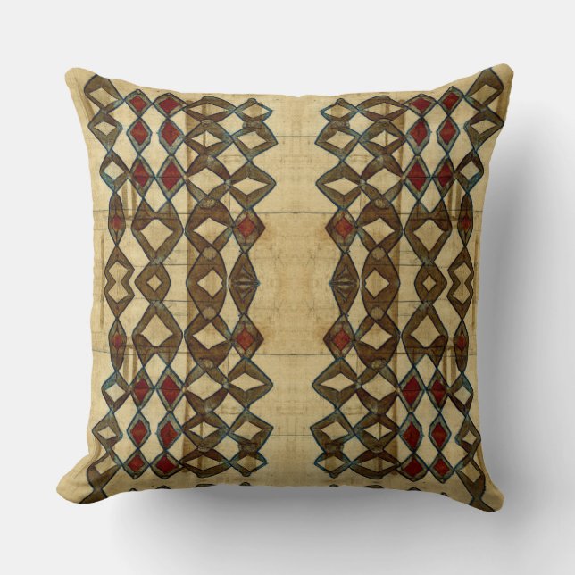 Red Black Tan African Diamond Pattern Tribal Kissen (Vorderseite)