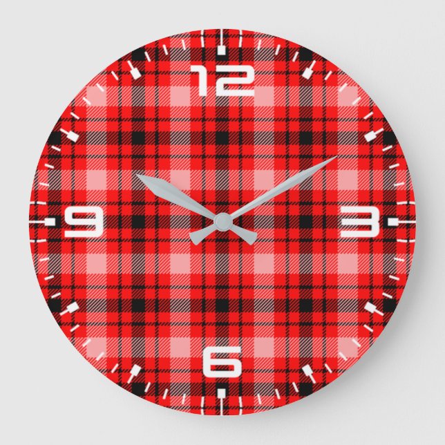 Red Black Tartan Checkered Kariert Pattern-24899 Große Wanduhr (Vorderseite)