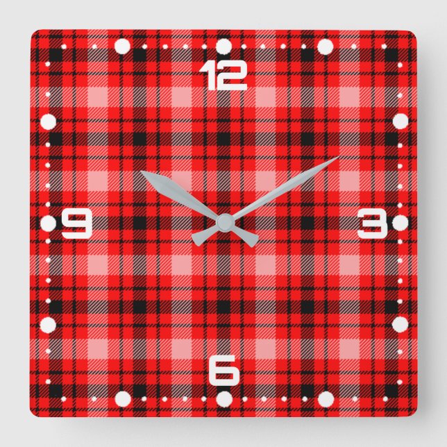 Red Black Tartan Checkered Kariert Pattern-24899 Quadratische Wanduhr (Vorderseite)