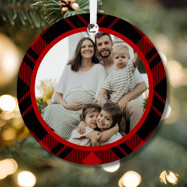 Red Black Tartan Plaid Family Photo Ornament