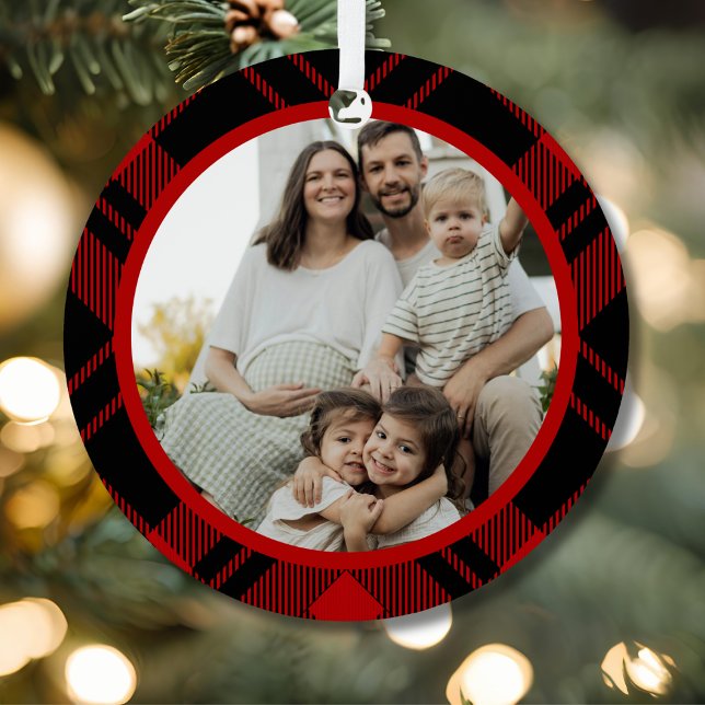 Red Black Tartan Plaid Family Photo Ornament (Von Creator hochgeladen)