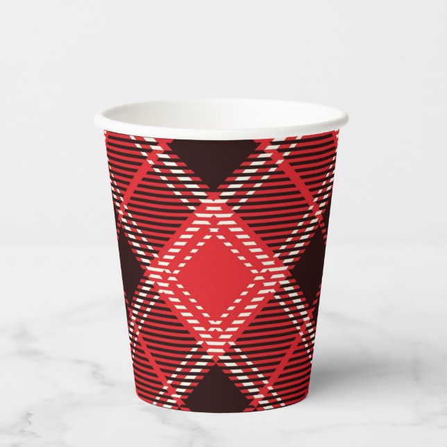 Red Black Tartan Print Pappbecher (Vorderseite)