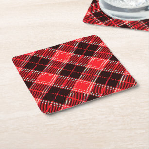Red Black Tartan Rechteckiger Pappuntersetzer