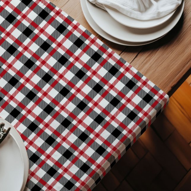 Red Black Tartan Runner Cosy Cabin Table Akzent Großer Tischläufer (Red Black Tartan Runner Cozy Cabin Table Accent)
